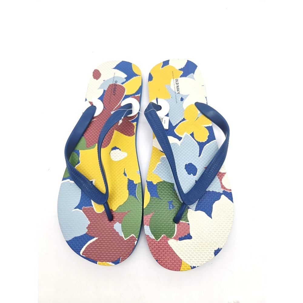 Old Navy Blue Flip-Flop Sandals Mens Floral Size 12-13 NEW